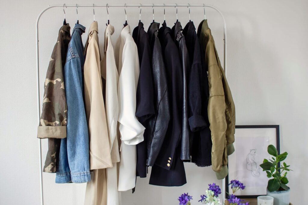 various jacket hang on the shelf